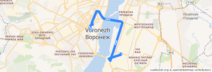 Mapa del recorrido Троллейбус №4: ВГУ - ВАСО de la línea  en городской округ Воронеж.