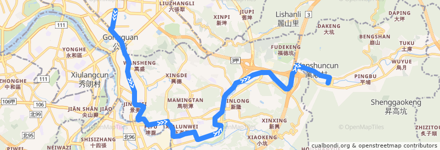 Mapa del recorrido 臺北市 251 東南科大-公館 (返程) de la línea  en Taipei.