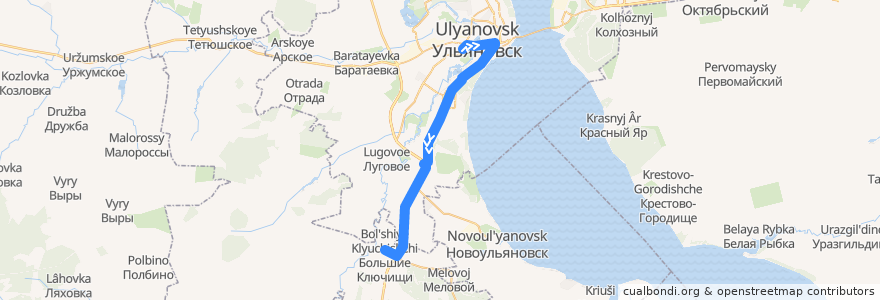 Mapa del recorrido Автобус № 110: Ульяновск - Большие Ключищи de la línea  en городской округ Ульяновск.