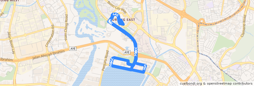 Mapa del recorrido Svc 143M (Jurong East Temporary Interchange => Jurong East Temporary Interchange) de la línea  en Southwest.