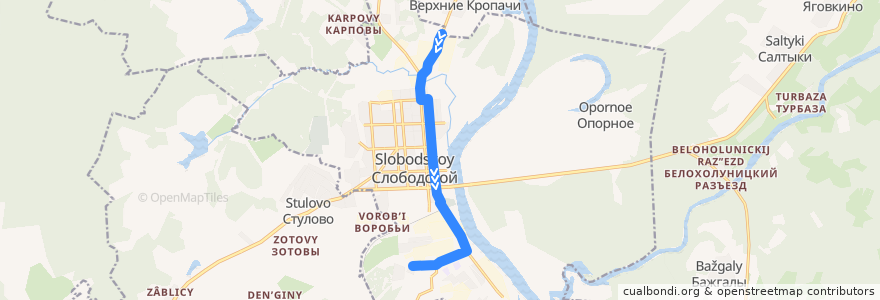 Mapa del recorrido Автобус № 107а: Стеклофилины - Второй поселок de la línea  en городской округ Слободской.