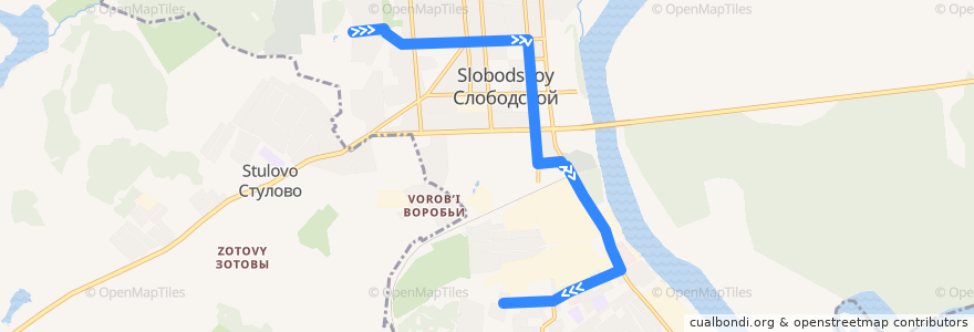 Mapa del recorrido Автобус № 20: Улица Луговая - Второй поселок de la línea  en городской округ Слободской.