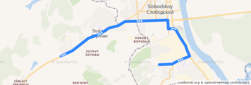 Mapa del recorrido Автобус № 2а: ПМК 14 - Второй поселок de la línea  en Слободской район.