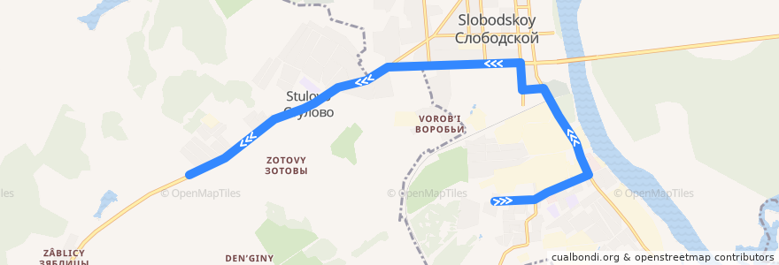 Mapa del recorrido Автобус № 2а:Второй поселок - ПМК 14 de la línea  en Слободской район.