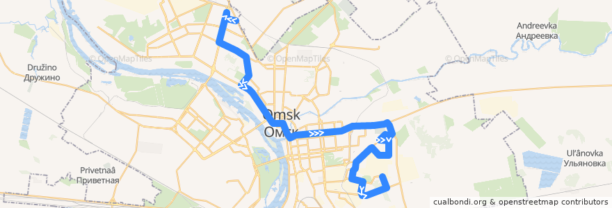 Mapa del recorrido Автобус №22: Улица Бархатовой - МСЧ-9 de la línea  en Omsk.