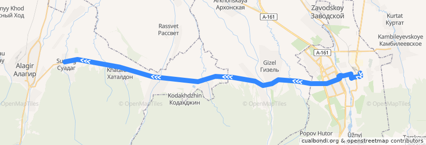 Mapa del recorrido №101 г.Владикавказ-с.Хаталдон-с.Суадаг (прямой) de la línea  en اوستیای شمالی-آلانیا.