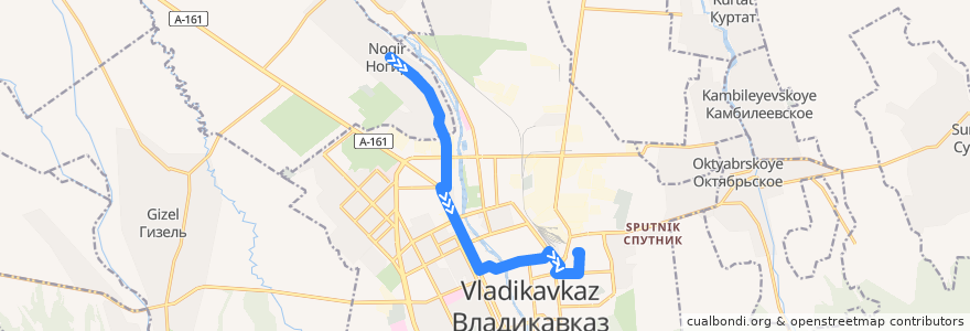 Mapa del recorrido №105 г.Владикавказ-с.Ногир (обратный) de la línea  en Северная Осетия — Алания.