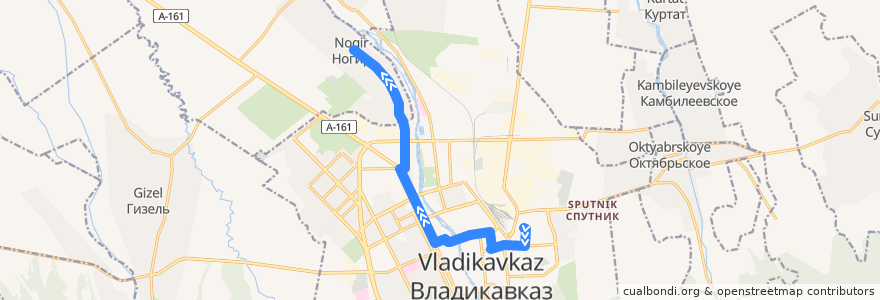 Mapa del recorrido №105 г.Владикавказ-с.Ногир (прямой) de la línea  en Северная Осетия — Алания.