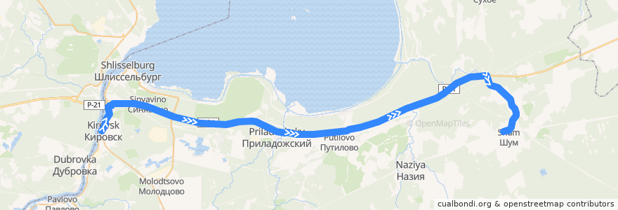 Mapa del recorrido Автобус № 593: Кировск => ж/д ст. Войбакало de la línea  en Кировский район.