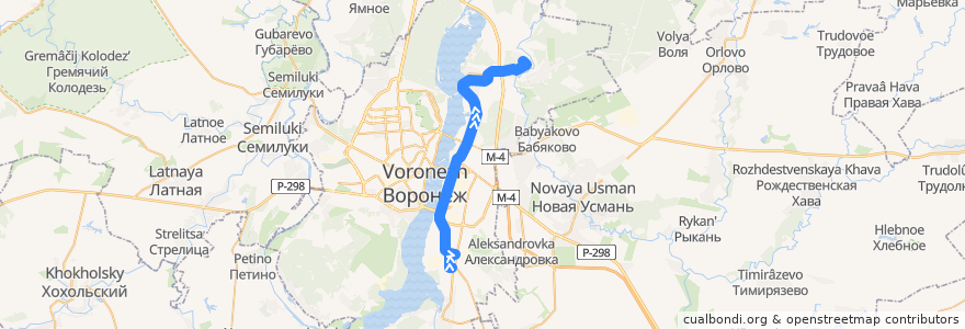 Mapa del recorrido Автобус №11: Ростовская - Почта de la línea  en Voronezh.