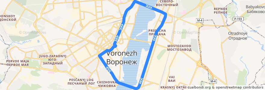 Mapa del recorrido Автобус №1КС: Кинотеатр Спартак - Кинотеатр Спартак de la línea  en городской округ Воронеж.