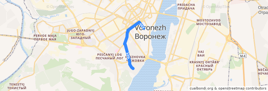 Mapa del recorrido Автобус №8Н: ВГУ - Чапаева de la línea  en городской округ Воронеж.