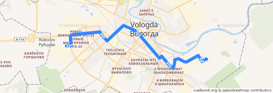 Mapa del recorrido Автобус №45: ВПЗ - Мясокомбинат de la línea  en городской округ Вологда.