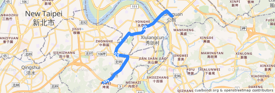 Mapa del recorrido 新北市 895 南勢角-捷運公館站(往程) de la línea  en 新北市.