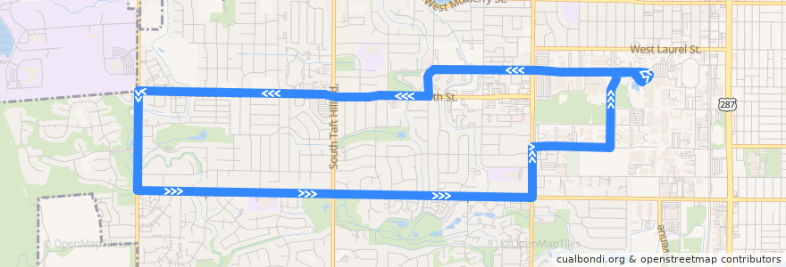 Mapa del recorrido 32 Loop de la línea  en Fort Collins.