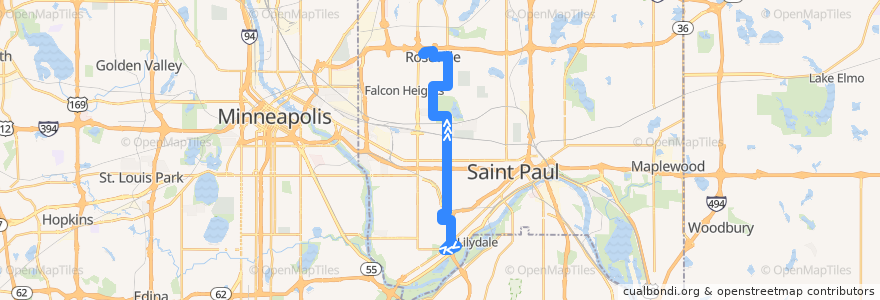 Mapa del recorrido Metro Transit 83 (northbound) de la línea  en Ramsey County.