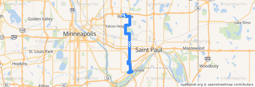 Mapa del recorrido Metro Transit 83 (southbound) de la línea  en Ramsey County.