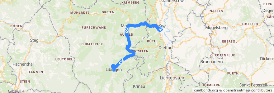 Mapa del recorrido Bus 765: Bütschwil - Mosnang - Libigen de la línea  en Mosnang.