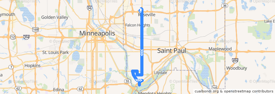 Mapa del recorrido Metro Transit 84 (southbound) de la línea  en Ramsey County.