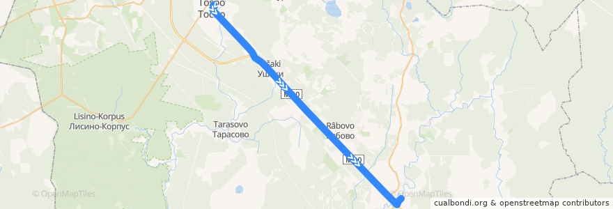 Mapa del recorrido Автобус № 320: Тосно => Любань de la línea  en Тосненский район.