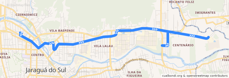 Mapa del recorrido Terminal - Zanotti de la línea  en Jaraguá do Sul.