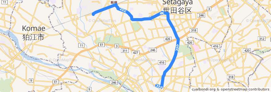 Mapa del recorrido 祖師谷線 de la línea  en 世田谷区.