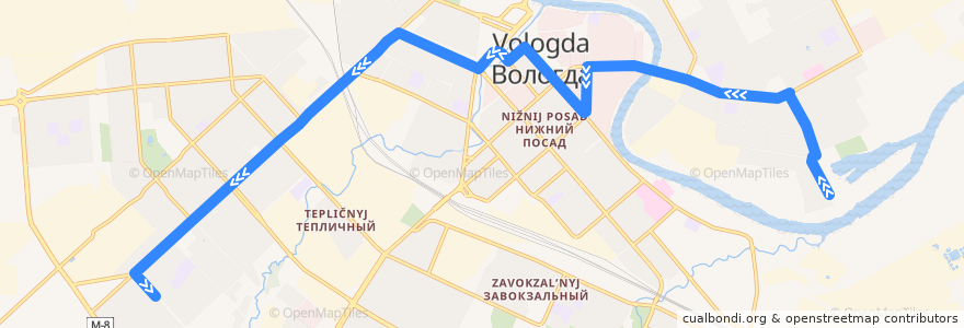 Mapa del recorrido Автобус №19: Реабилитационный центр - Возрождения de la línea  en городской округ Вологда.