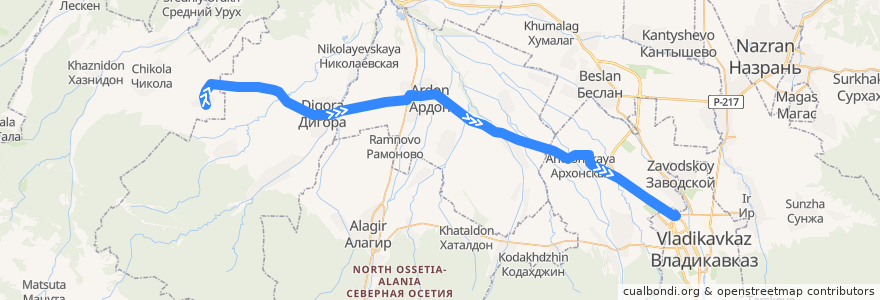 Mapa del recorrido №251 г.Владикавказ-с.Сурх-Дигора (обратный) de la línea  en Северная Осетия — Алания.