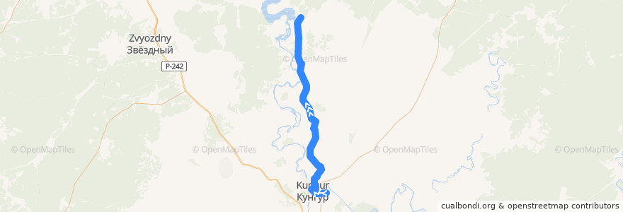 Mapa del recorrido Кунгур- Насадка de la línea  en Кунгурский район.