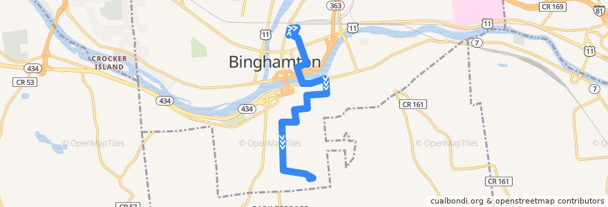 Mapa del recorrido B.C. Transit 3 Park Avenue (outbound) de la línea  en Binghamton.