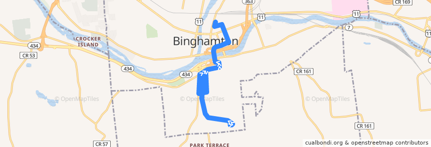 Mapa del recorrido B.C. Transit 3 Park Avenue (inbound) de la línea  en Binghamton.
