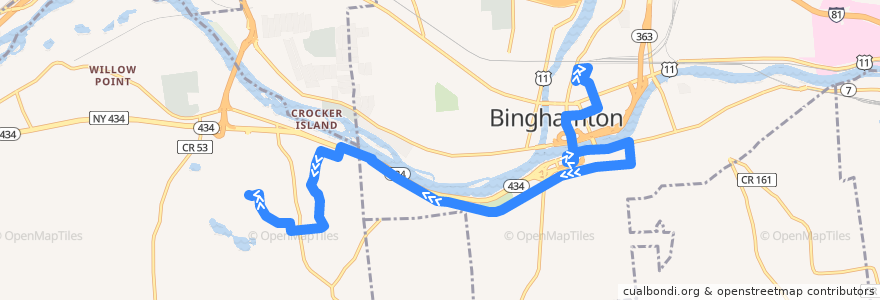 Mapa del recorrido B.C. Transit 5 Vestal Avenue (outbound) de la línea  en Broome County.
