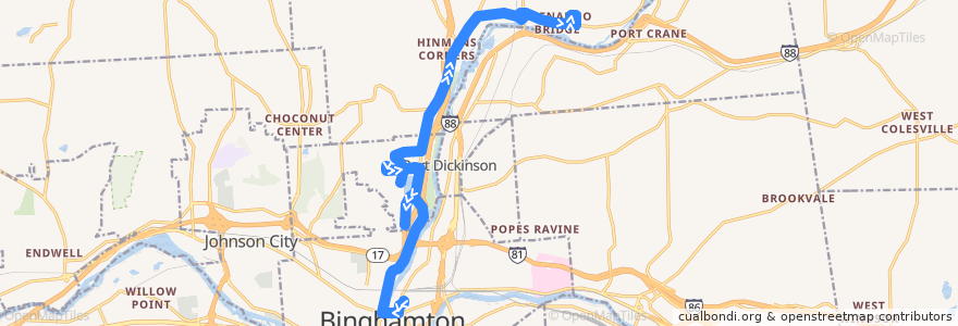 Mapa del recorrido B.C. Transit 8 Front Street (outbound) de la línea  en Broome County.