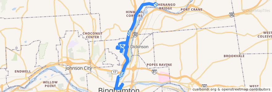 Mapa del recorrido B.C. Transit 8 Front Street (inbound) de la línea  en Broome County.