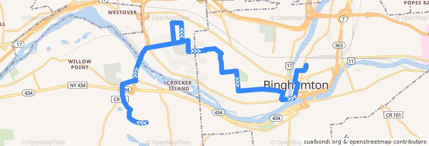 Mapa del recorrido B.C. Transit 15 Leroy Street (inbound) de la línea  en Broome County.