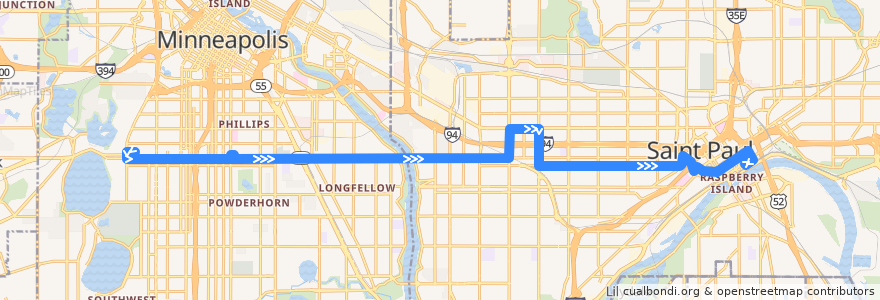 Mapa del recorrido Metro Transit 21A (eastbound) de la línea  en Minnesota.