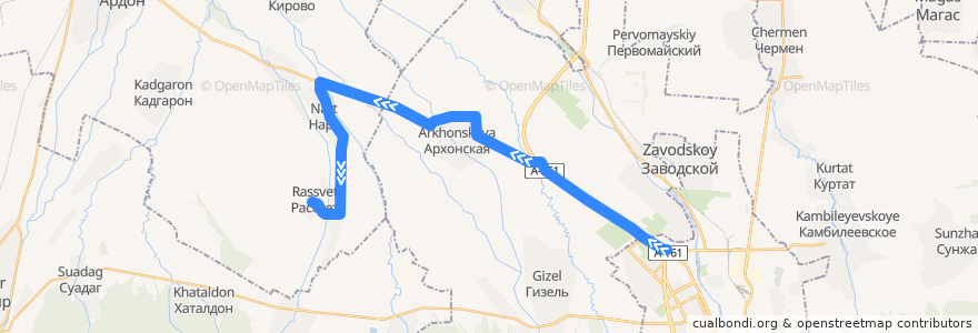 Mapa del recorrido №120 с.Рассвет-г.Владикавказ (обратный) de la línea  en اوستیای شمالی-آلانیا.