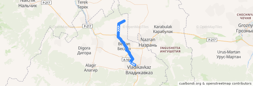 Mapa del recorrido №134 с.Ст.Батако-г.Владикавказ (обратный) de la línea  en Северная Осетия — Алания.