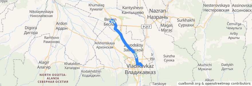 Mapa del recorrido №184 г.Владикавказ-г.Беслан (обратный) de la línea  en Северная Осетия — Алания.