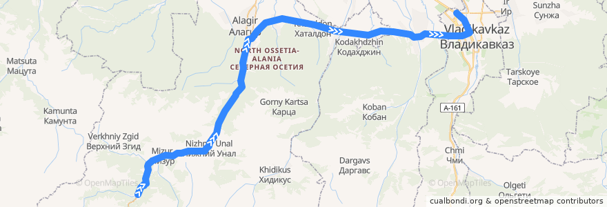 Mapa del recorrido №201 с.Бурон-г.Владикавказ (прямой) de la línea  en اوستیای شمالی-آلانیا.