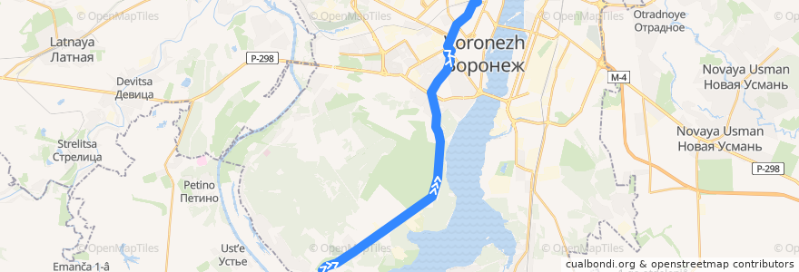 Mapa del recorrido Автобус №113: Шилово - Вокзал Воронеж 1 de la línea  en городской округ Воронеж.