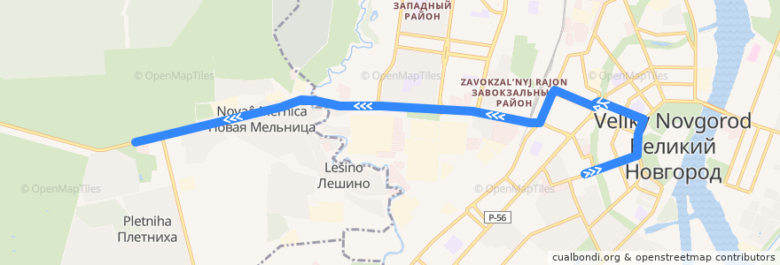 Mapa del recorrido Автобус 26: Центральный рынок - Нехинское шоссе de la línea  en Новгородский район.