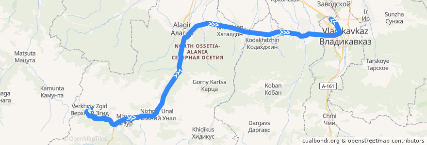 Mapa del recorrido №218 с.В.Згид-г.Владикавказ (прямой) de la línea  en Северная Осетия — Алания.