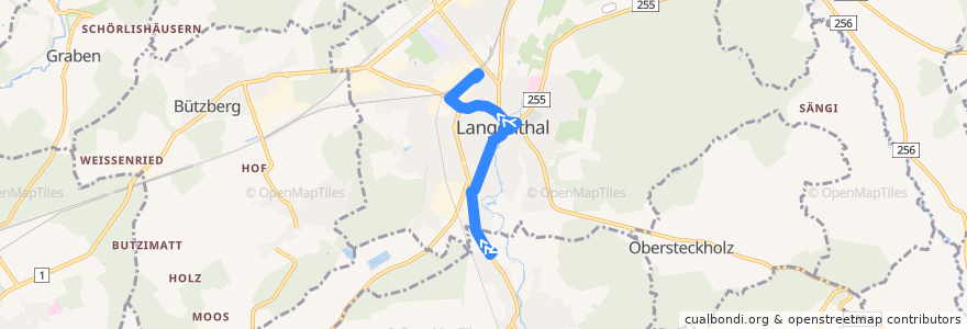 Mapa del recorrido Bus 64: Lotzwil, Unterdorf => Langenthal, Bahnhof de la línea  en Langenthal.