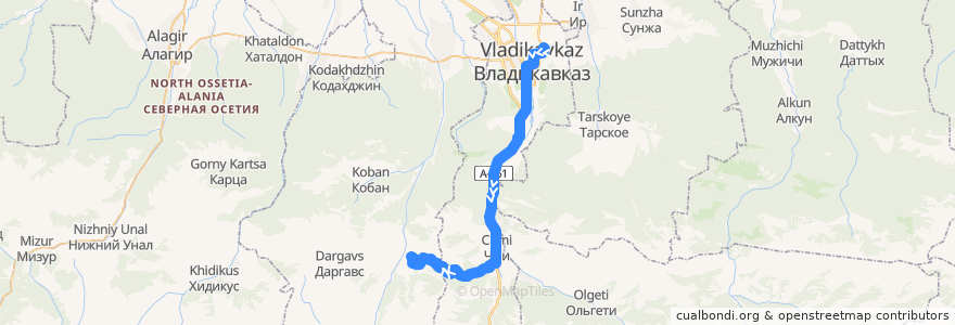 Mapa del recorrido №204 г.Владикавказ-Г.Саниба (прямой) de la línea  en Северная Осетия — Алания.