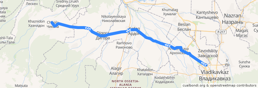 Mapa del recorrido №203 г.Владикавказ-г.Чикола (прямой) de la línea  en Северная Осетия — Алания.