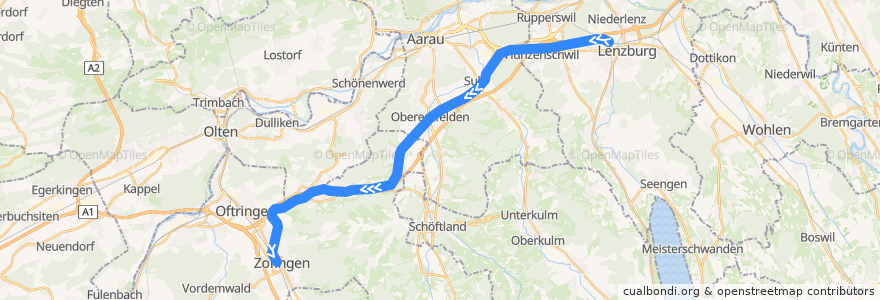 Mapa del recorrido S28: Lenzburg => Zofingen de la línea  en Aargau.