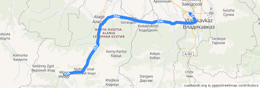 Mapa del recorrido №244 г.Владикавказ-п.Мизур (обратный) de la línea  en Северная Осетия — Алания.