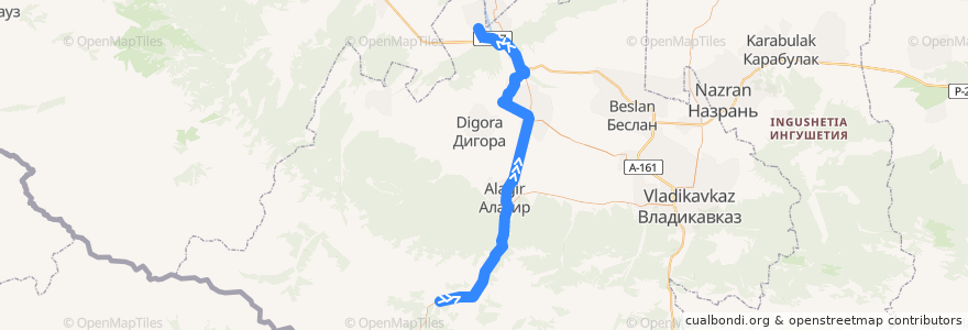 Mapa del recorrido №169 г.Мизур-с.Змейская (прямой) de la línea  en Kuzey Osetya-Alanya.