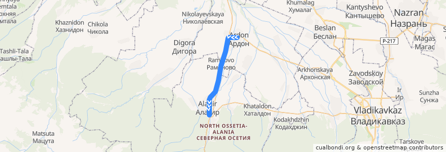 Mapa del recorrido №146 г.Алагир-с.Рамоново-г.Ардон (обратный) de la línea  en Republic of North Ossetia – Alania.